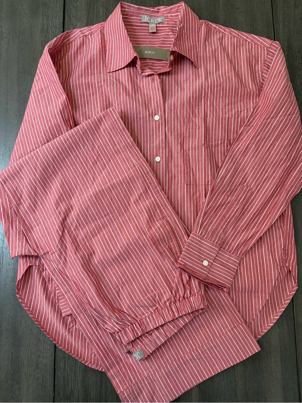 J.Crew Relaxed Pajama Pant Set Cotton Poplin Red White Stripe XS NWT CF408